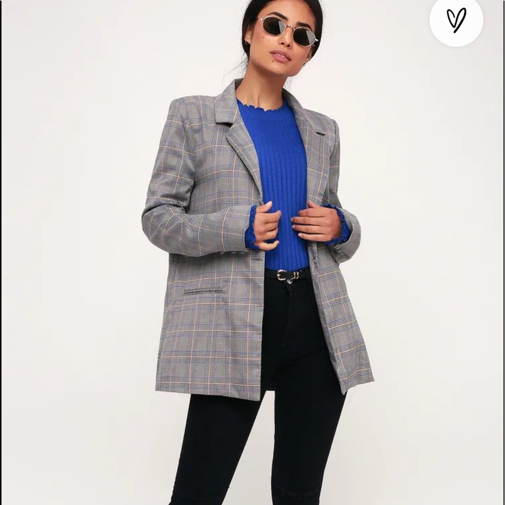 Lulus oversized plaid one button blazer size Large